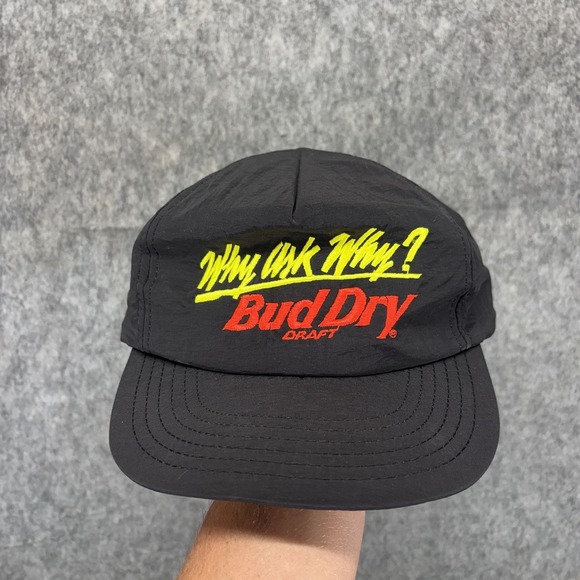 Bud Dry Draft Other - Vintage Bud Dry Snapback Hat Why Ask Why 90s USA Black Beer Cap